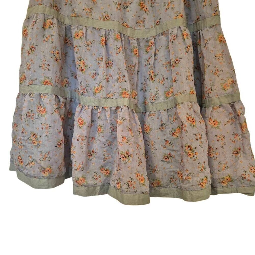 Bella Bird Women's Gray & Peach Rayon/Nylon Floral Lined Tiered Skirt - Picture 2 of 10